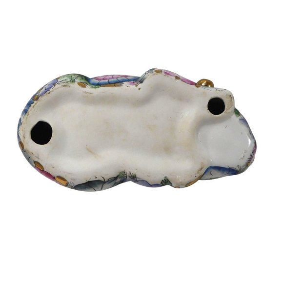 Vintage Peony Flowers Sleeping Cat Figurine Kutani Style Hand Painted 9.75" - Picture 9 of 9